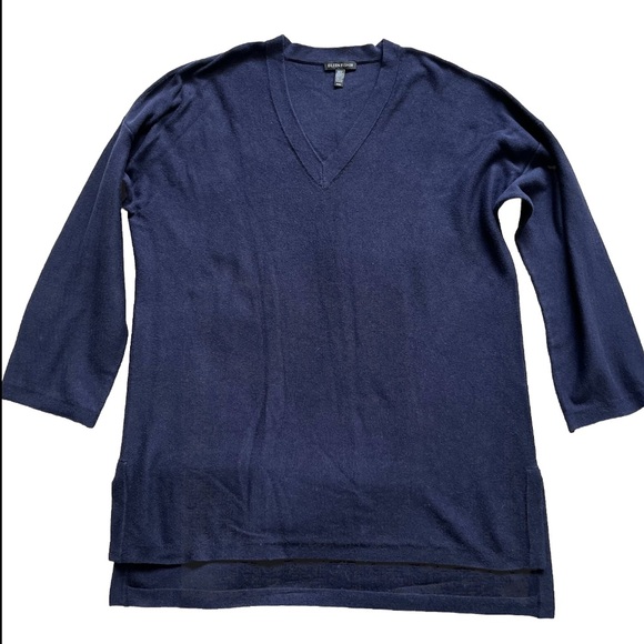 EILEEN FISHER ORGANIC COTTON BLEND V NECK TOP SIZE MEDIUM MINIMALIST CHIC - Picture 6 of 6